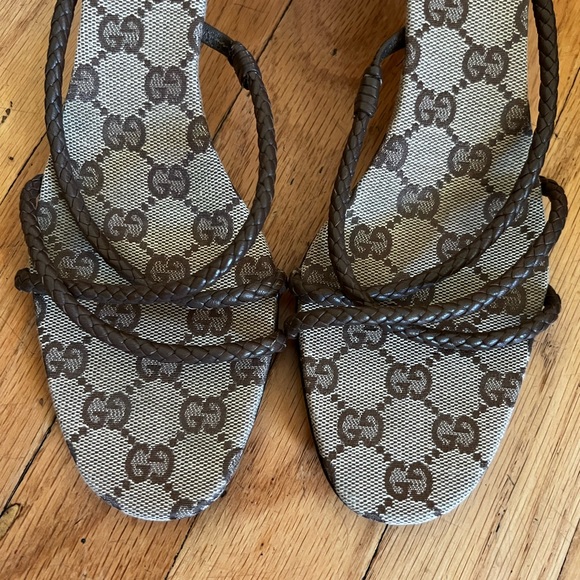 GUCCI GG CANVAS SANDAL HEELS - Picture 3 of 14